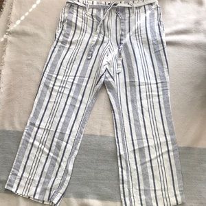 LOFT 4Petite wide cropped navy & white linen pants